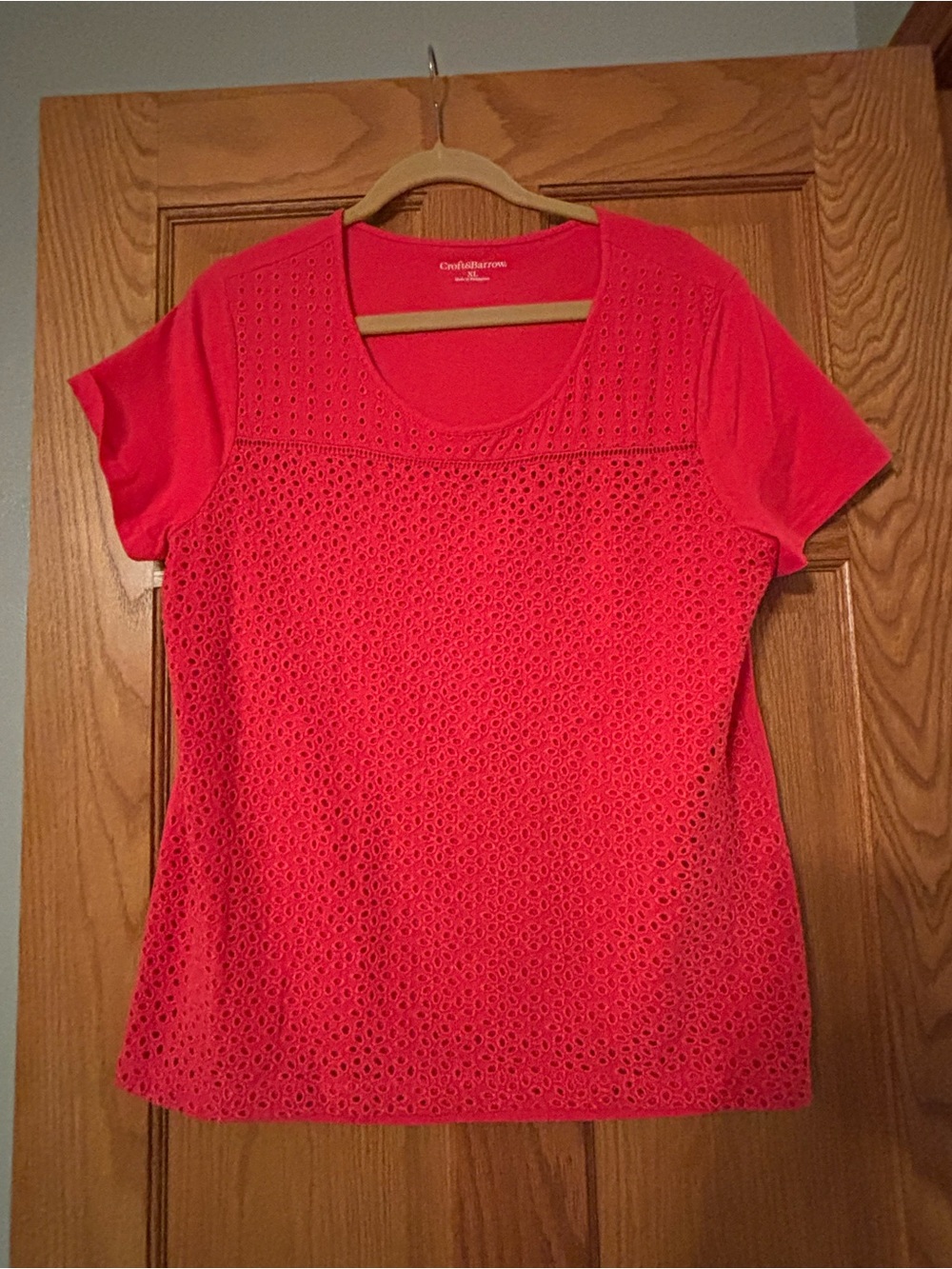 croft & barrow Coral Red Eyelet Short Sleeve Tee